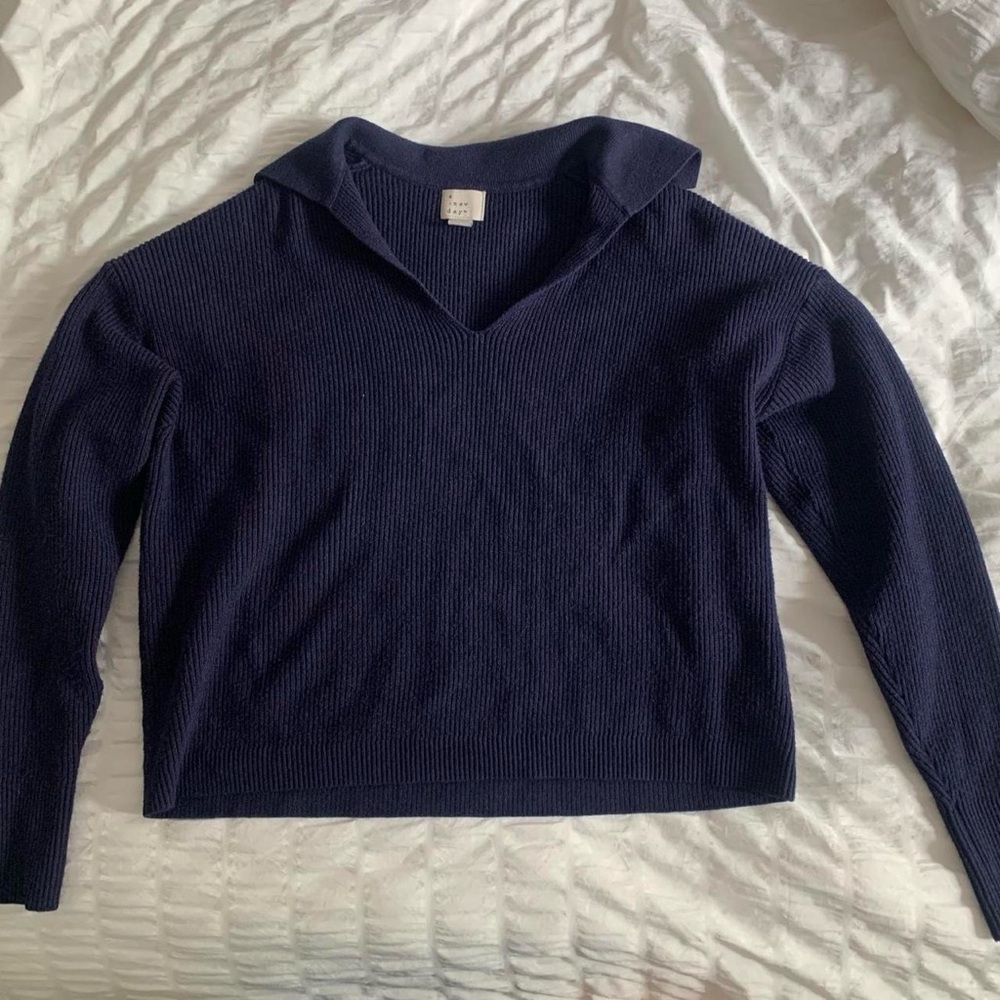 Women’s A New Day Navy Blue Collared Cropped Sweater Size S